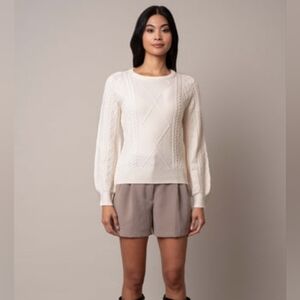 Large Cyrus Sweater Dimensional Cable Knit Winter White Crew Neck